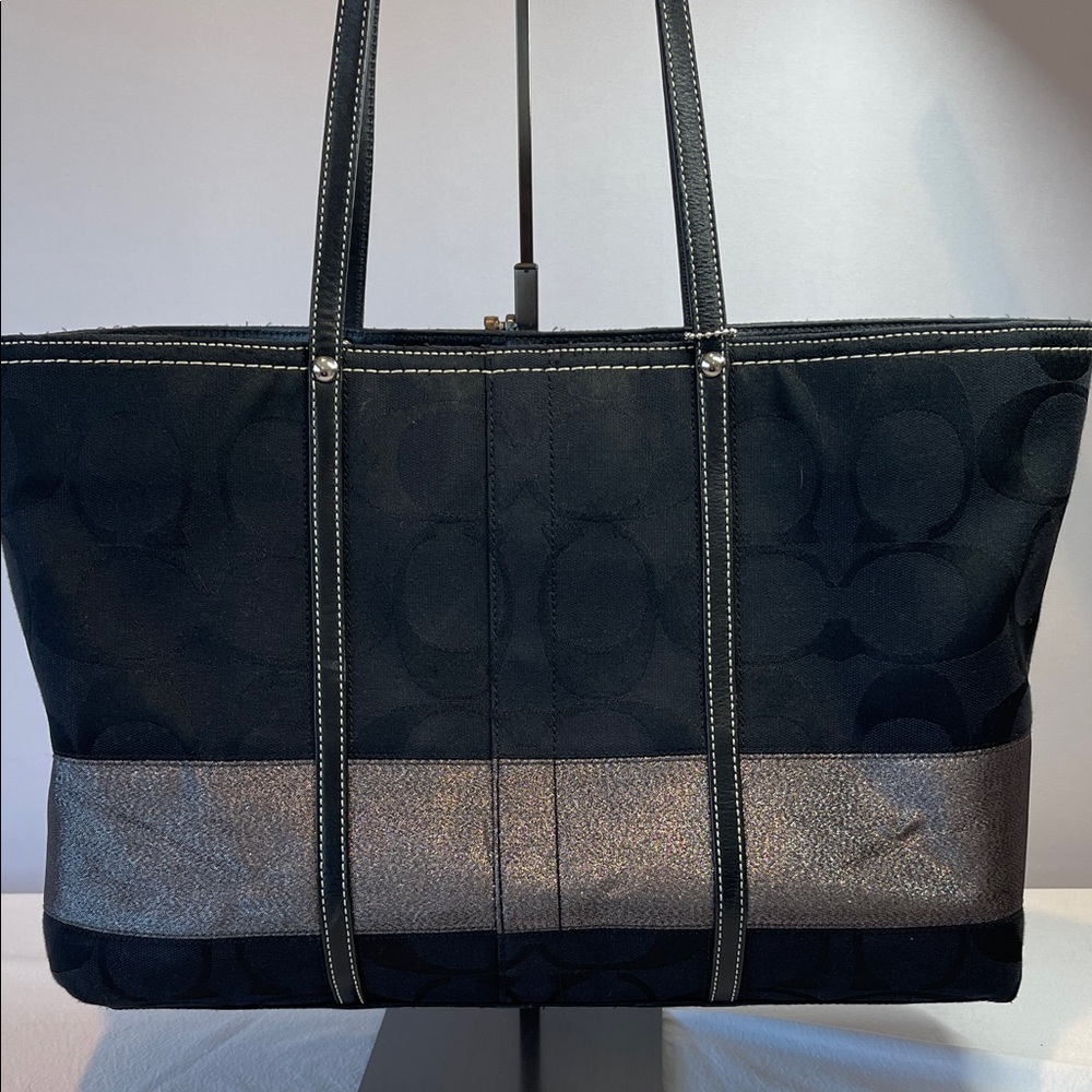 Coach F0767-11099 Signature Striped Canvas Black Tote Bag